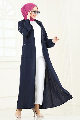 moda selvim عباءة كحلي PL8065 - Thumbnail