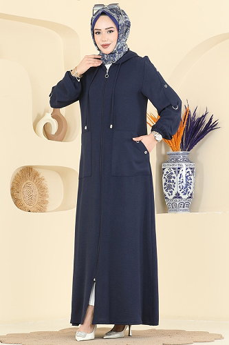 moda selvim عباءة كحلي PL8065 - Thumbnail
