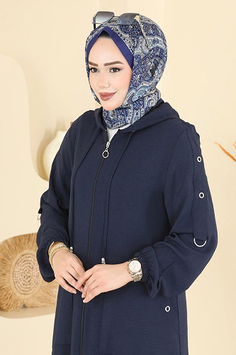 moda selvim عباءة كحلي PL8065 - Thumbnail
