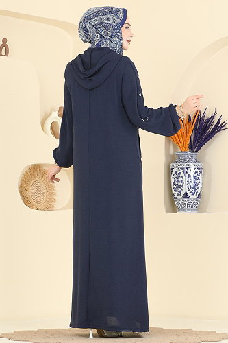 moda selvim عباءة كحلي PL8065 - Thumbnail