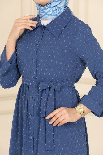 moda selvim Abaya PL8067 Indigo - Thumbnail