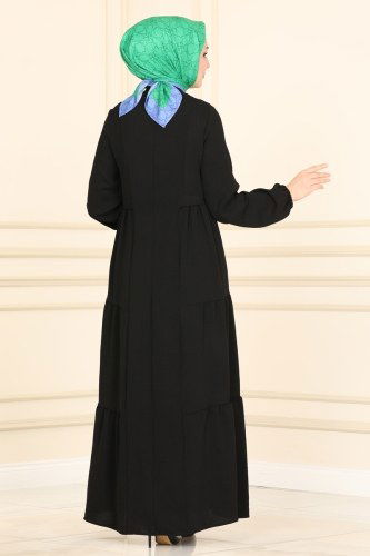 moda selvim Abaya PL8077 Black - Thumbnail