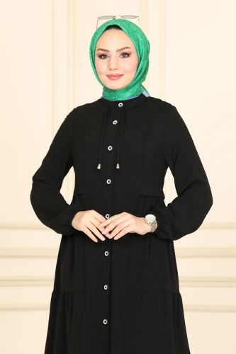 moda selvim Abaya PL8077 Black - Thumbnail