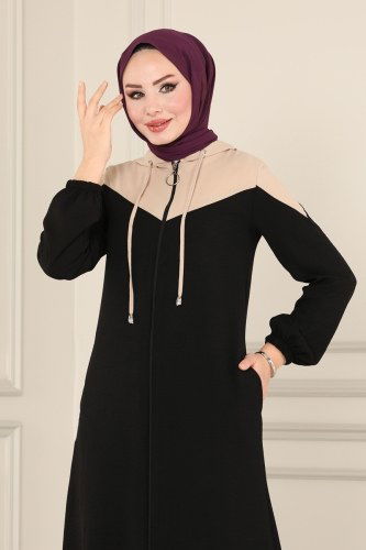 moda selvim Abaya PL8084 Vision&Black - Thumbnail