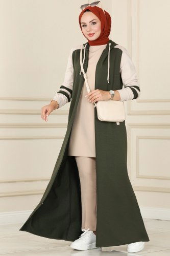 moda selvim Abaya PL8091 Khaki - Thumbnail