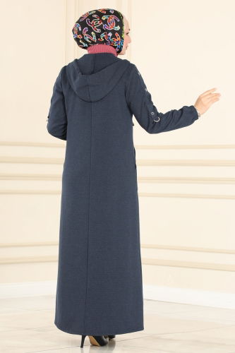 moda selvim Abaya PL9026 Navy Blue - Thumbnail