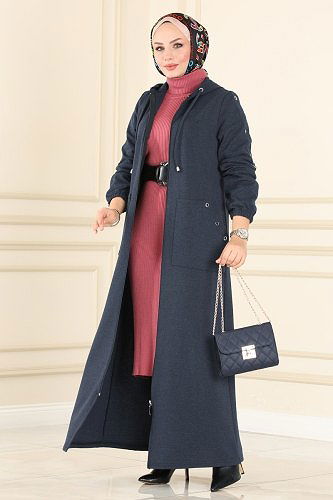moda selvim Abaya PL9026 Navy Blue - Thumbnail