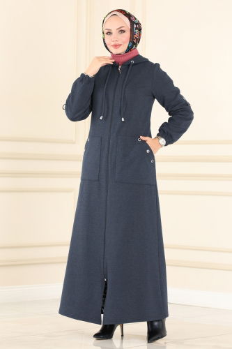 moda selvim Abaya PL9026 Navy Blue - Thumbnail