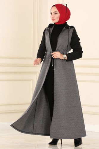 moda selvim Abaya PL9028 Dark Vision & Black - Thumbnail