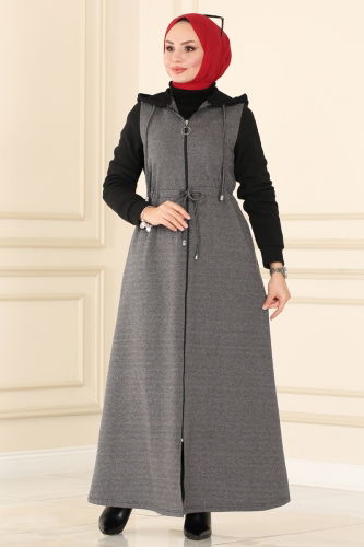 moda selvim Abaya PL9028 Dark Vision & Black - Thumbnail