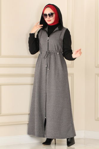 moda selvim Abaya PL9028 Dark Vision & Black - Thumbnail