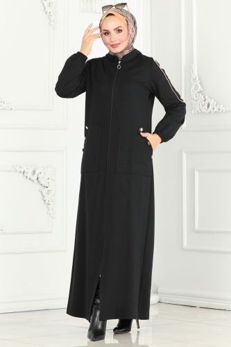 moda selvim Abaya PL9076 Black - Thumbnail