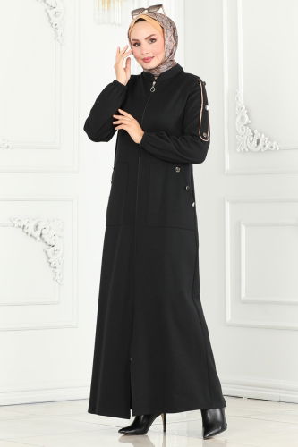 moda selvim Abaya PL9076 Black - Thumbnail