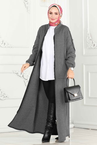 moda selvim Abaya PL9076 Gray - Thumbnail