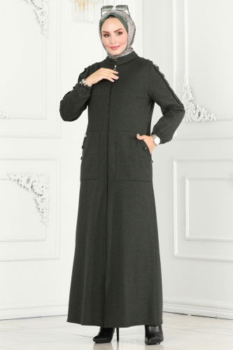 moda selvim Abaya PL9076 Khaki - Thumbnail