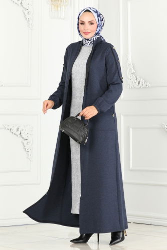 moda selvim Abaya PL9076 Navy Blue - Thumbnail