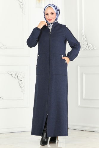 moda selvim Abaya PL9076 Navy Blue - Thumbnail