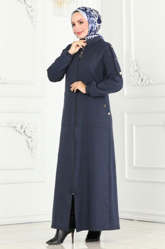 moda selvim Abaya PL9076 Navy Blue - Thumbnail