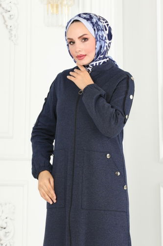 moda selvim Abaya PL9076 Navy Blue - Thumbnail