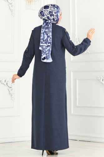 moda selvim Abaya PL9076 Navy Blue - Thumbnail