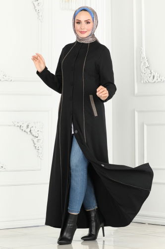 moda selvim Abaya PL9077 Black - Thumbnail