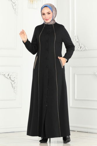 moda selvim Abaya PL9077 Black - Thumbnail