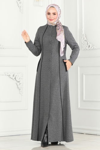 moda selvim Abaya PL9077 Gray - Thumbnail