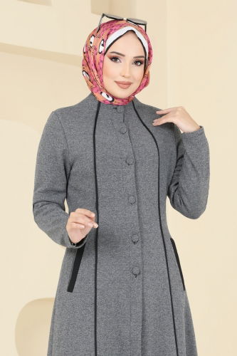 moda selvim Abaya PL9077 Gray - Thumbnail