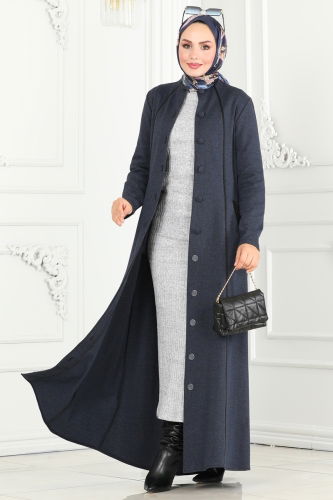 moda selvim Abaya PL9077 Navy Blue - Thumbnail