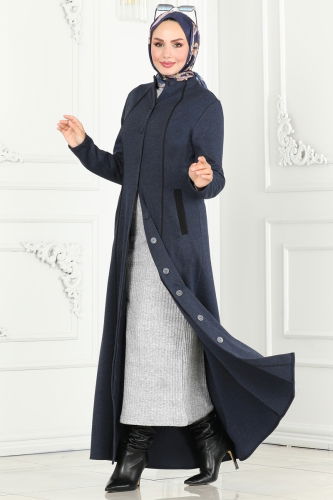 moda selvim Abaya PL9077 Navy Blue - Thumbnail