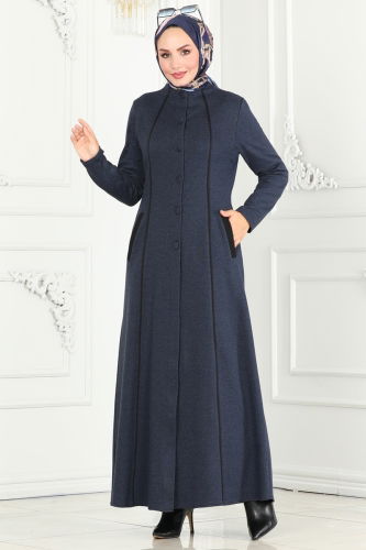 moda selvim Abaya PL9077 Navy Blue - Thumbnail