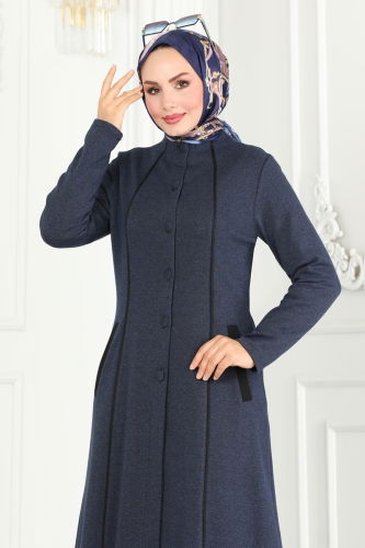 moda selvim Abaya PL9077 Navy Blue - Thumbnail