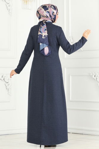 moda selvim Abaya PL9077 Navy Blue - Thumbnail