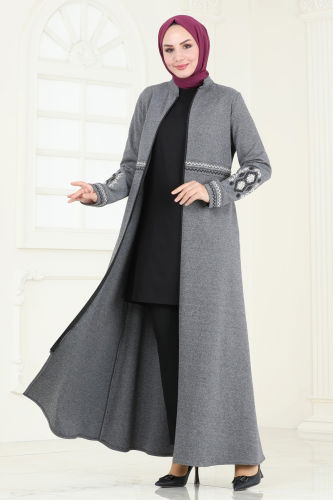 moda selvim Abaya PL9087 Gray - Thumbnail