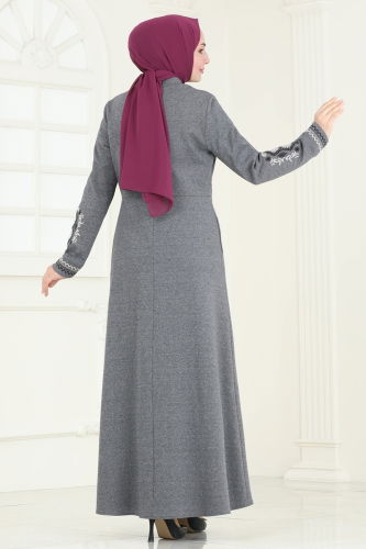 moda selvim Abaya PL9087 Gray - Thumbnail