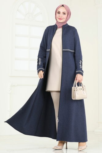 moda selvim Abaya PL9087 Navy Blue - Thumbnail