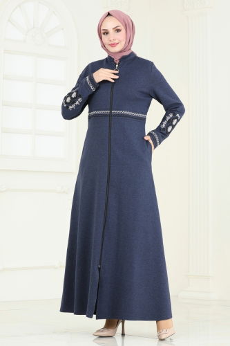 moda selvim Abaya PL9087 Navy Blue - Thumbnail