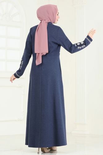 moda selvim Abaya PL9087 Navy Blue - Thumbnail