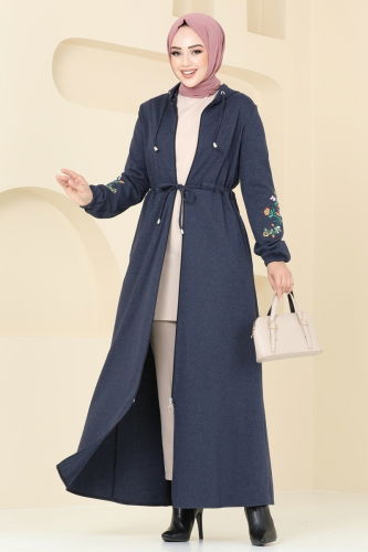 moda selvim Abaya PL9088 Navy Blue - Thumbnail