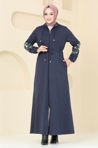 moda selvim Abaya PL9088 Navy Blue - Thumbnail