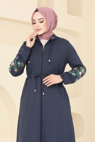 moda selvim Abaya PL9088 Navy Blue - Thumbnail