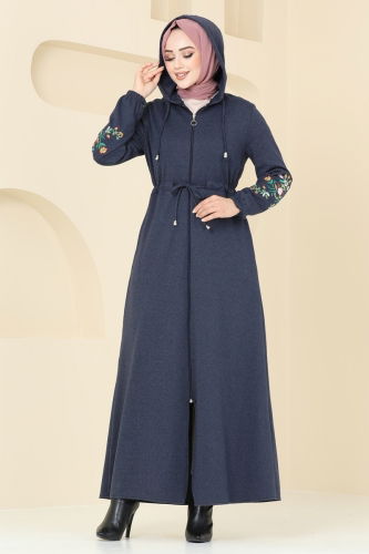 moda selvim Abaya PL9088 Navy Blue - Thumbnail