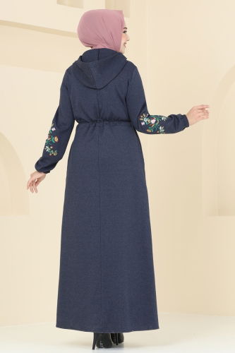 moda selvim Abaya PL9088 Navy Blue - Thumbnail