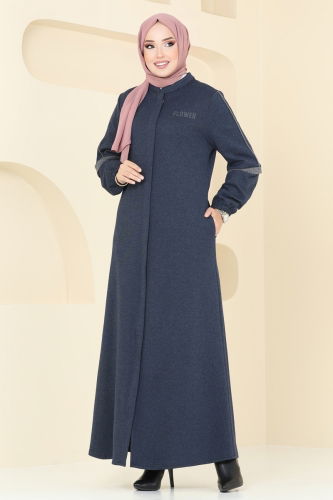 moda selvim Abaya PL9092 Indigo - Thumbnail