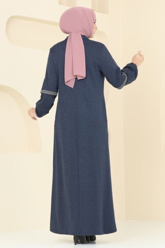 moda selvim Abaya PL9092 Indigo - Thumbnail