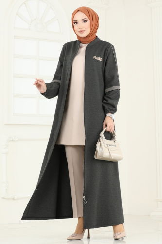 moda selvim Abaya PL9092 Khaki&Vision - Thumbnail