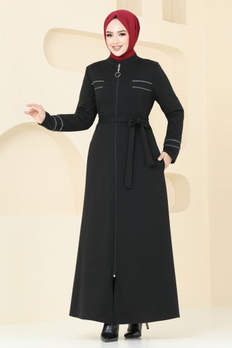 moda selvim Abaya PL9095 Black - Thumbnail