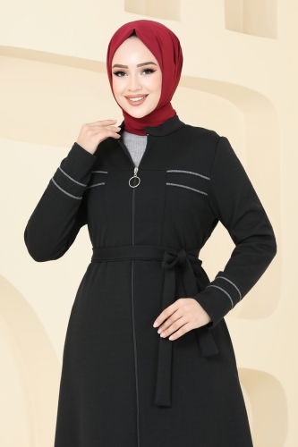 moda selvim Abaya PL9095 Black - Thumbnail