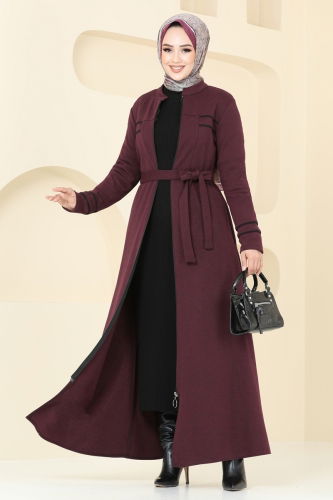 moda selvim Abaya PL9095 Burgundy - Thumbnail