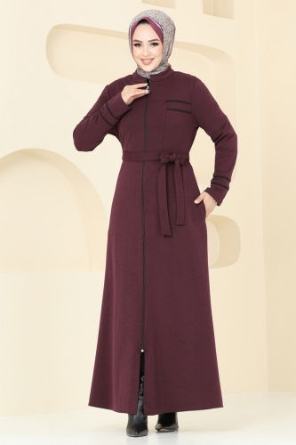 moda selvim Abaya PL9095 Burgundy - Thumbnail